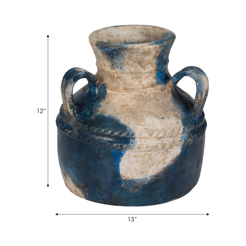 Terracotta, 12 Triple Handle Jug, Blue/ivory