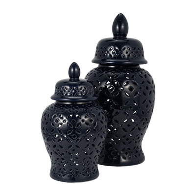 24 CUT-OUT DAISIES TEMPLE JAR, NAVY BLUE