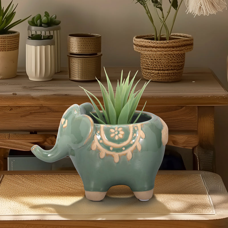 7 Elephant Planter, Green