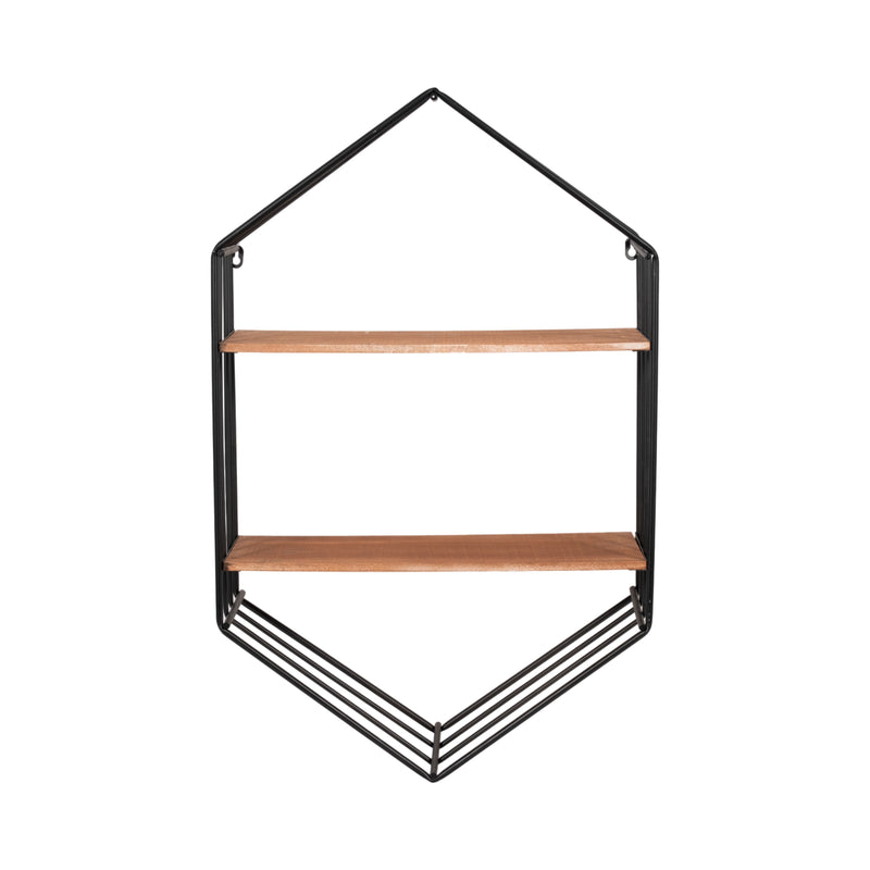 METAL/WOOD 20 HEXAGON SHELF, BROWN/BLACK