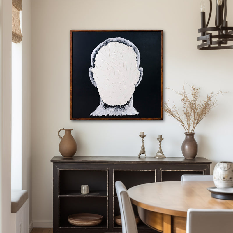 47X47, HAND PAINTED BLANK FACE MAN, IVORY/BLACK