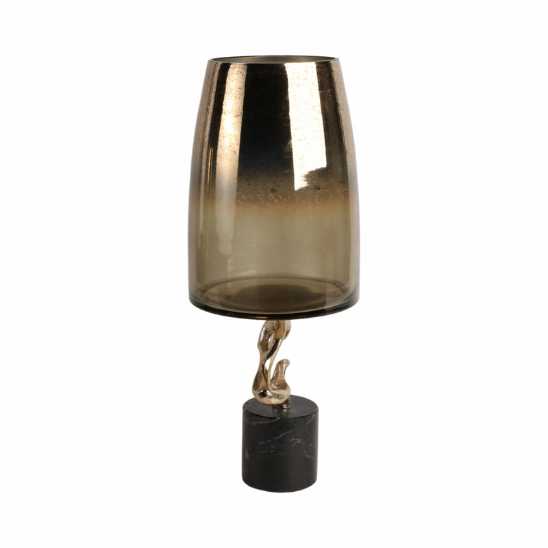 19 Lusaka Lg Hurrican Glass W/stone Base, Gold