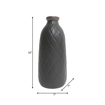 CER, 16 PLAID TEXTURED VASE, BLACK