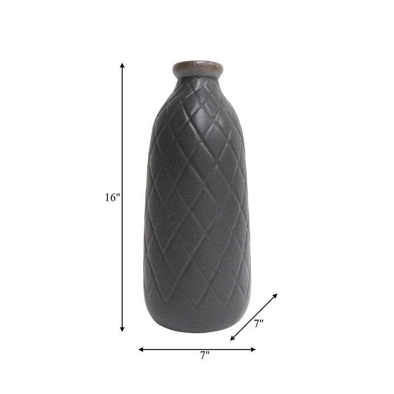 CER, 16 PLAID TEXTURED VASE, BLACK