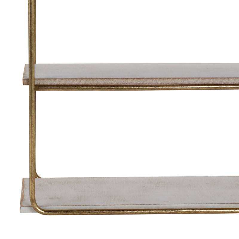 METAL / WOOD 3 TIER WALL SHELF, GOLD