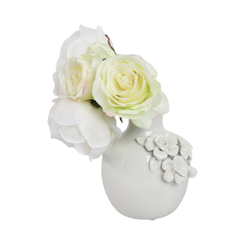 6x5 Rose Applique Bud Vase, Cream