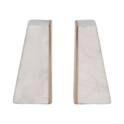 S/2 Marble 6h Slanted Bookends W/gold Trim,white