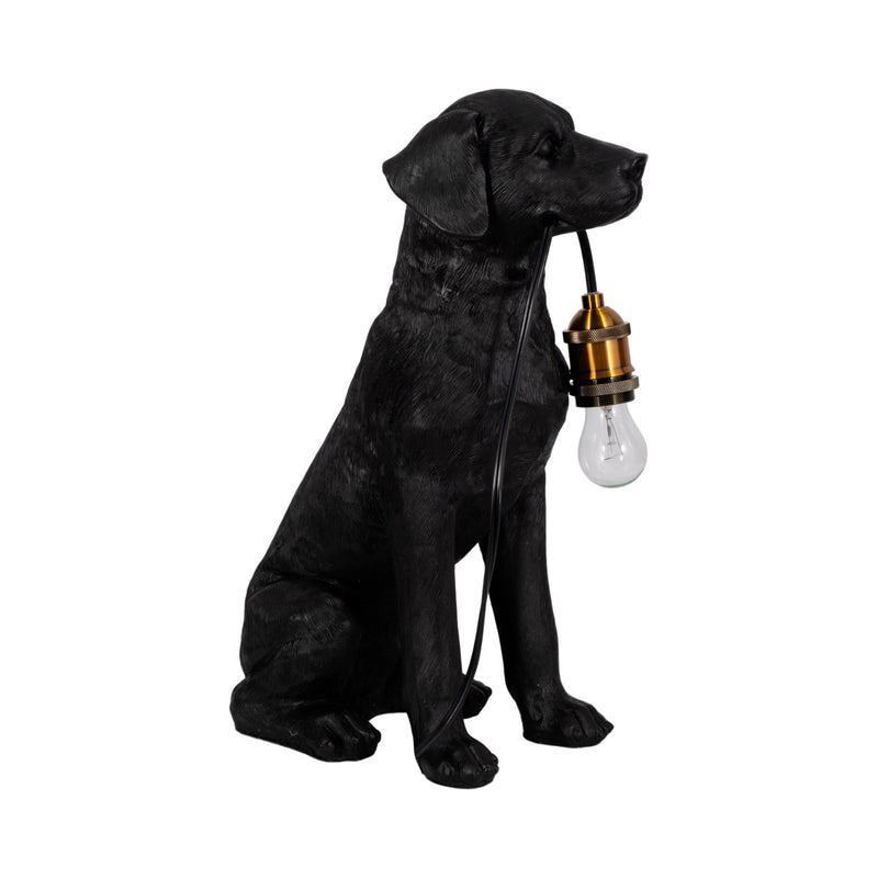 18 Dog Holding Lightbulb Table Lamp, Black/gold