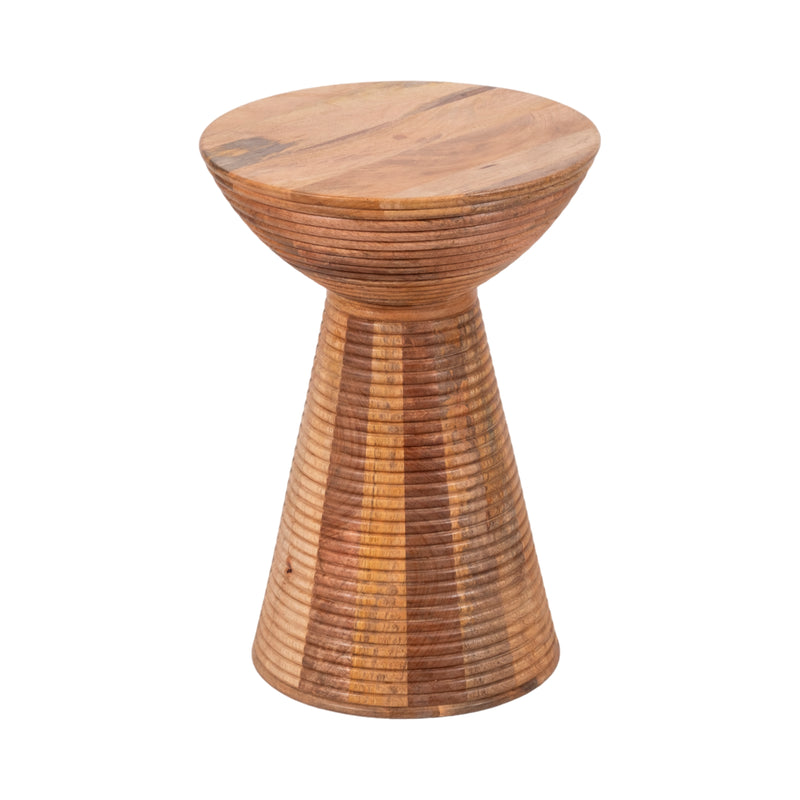 19 Ridged Wood Drum Accent Table, Natural