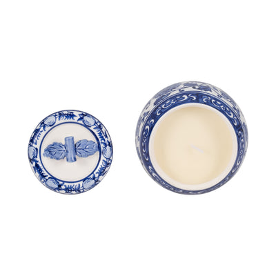 5 8.5oz Peony Chinoiserie Lidded Candle, Blu/wht