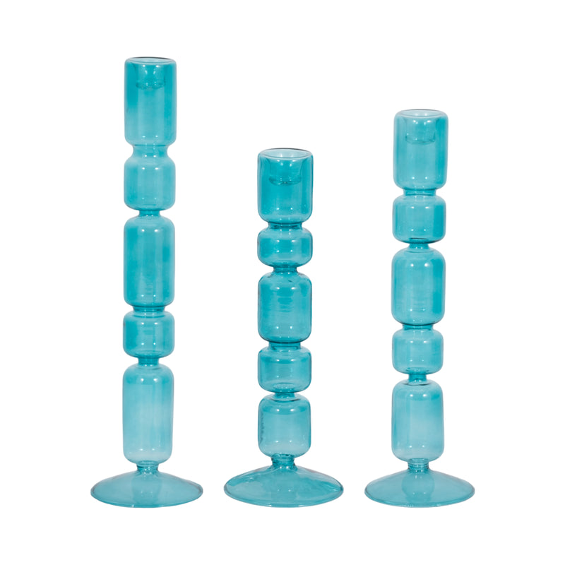 14 Mixed Bubble Taper Candleholder, Blue