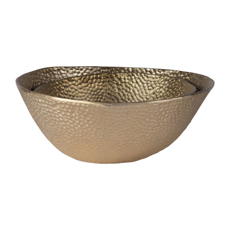 METAL,S/2 11/13, ROUND HAMMERED BOWLS,CHAMPAGNE