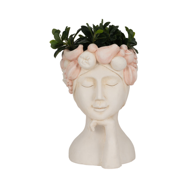 18 Lady With Flower Crown Planter, White/pink