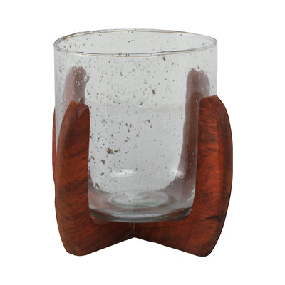 Glass, 8 Votive Holder W/ Base, Brown/clear