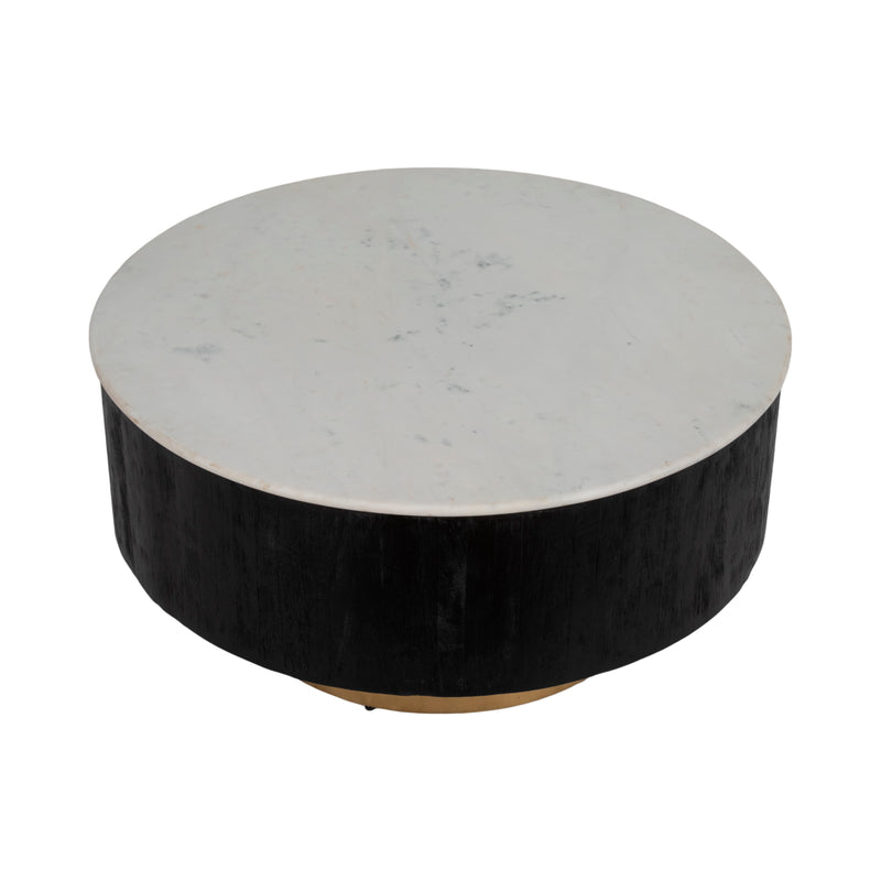 34 Gold Pedestal Coffee Table Marble Top, Wht/blk