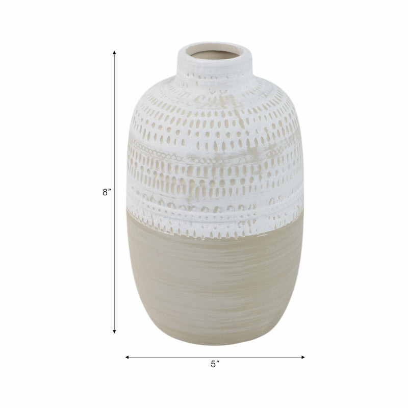 CERAMIC 7.75 TRIBAL VASE, BEIGE