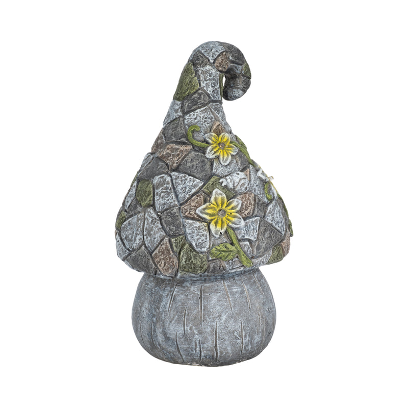 14 Mushroom Statue With Solar Flowers, Grey Multi