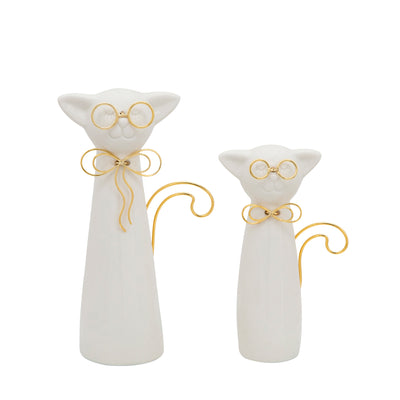 8H CAT W/GLASSES DECO, WHITE