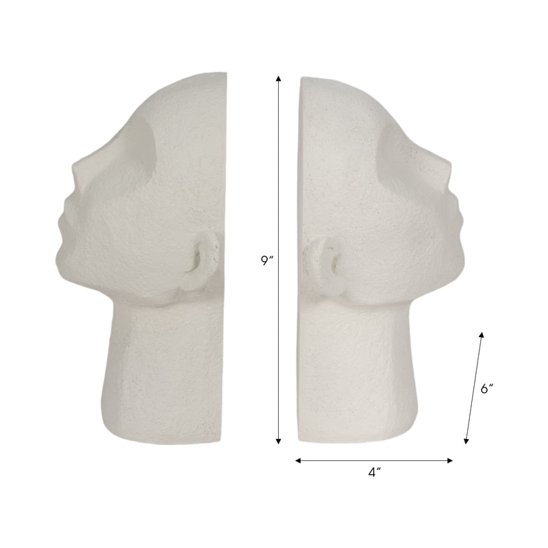 S/2 9 Textured Head Up Bookends, White