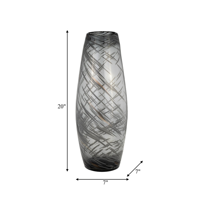 GLASS, 20H SWIRL VASE, BLACK