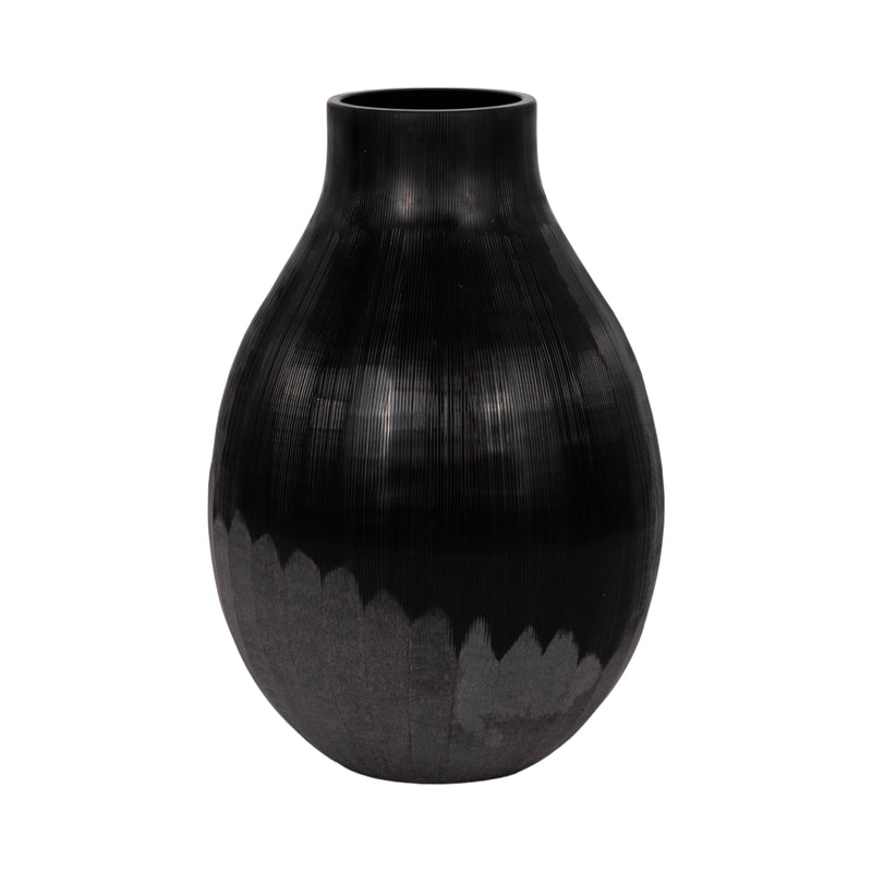 12 Etched Lines Rough Cut Bottom Vase, Black