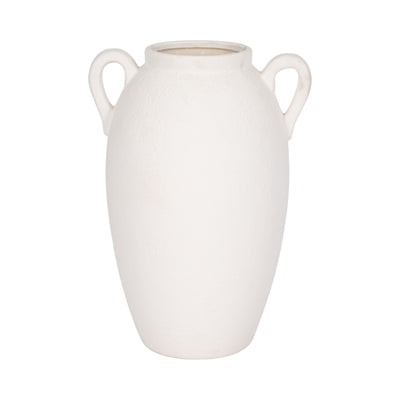 CER, 13 TEXTURED JUG W/ HANDLES, WHITE