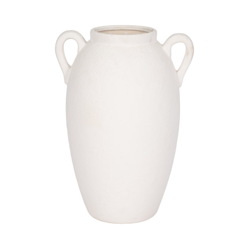 CER, 13 TEXTURED JUG W/ HANDLES, WHITE