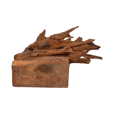 31 Teak Wood Fish On Stand, Light Natural