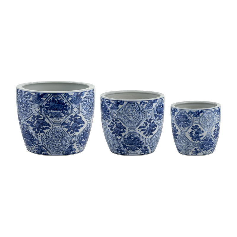 CER, S/3 6/8/10 CHINOISERIE PLANTERS, BLUE/WHITE