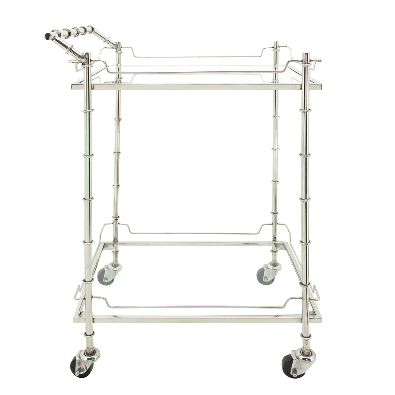 TWO TIER 30H ROLLING BAR CART, SILVER