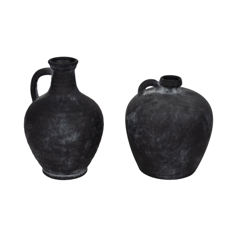 12 Weathered Terracotta Jug With Handle, Black