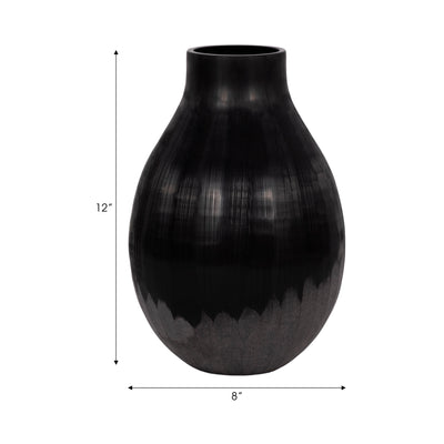 12 Etched Lines Rough Cut Bottom Vase, Black