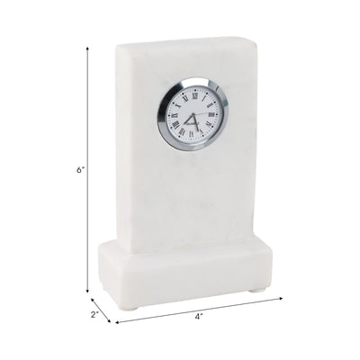 6 Marble Clock On Base, White