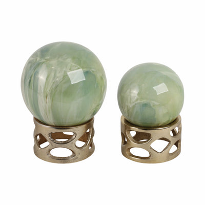 S/2 7/8 Anoka Green Marbled Sphere Statuary