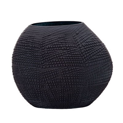 GLASS 10H TEXTURED VASE, BLACK