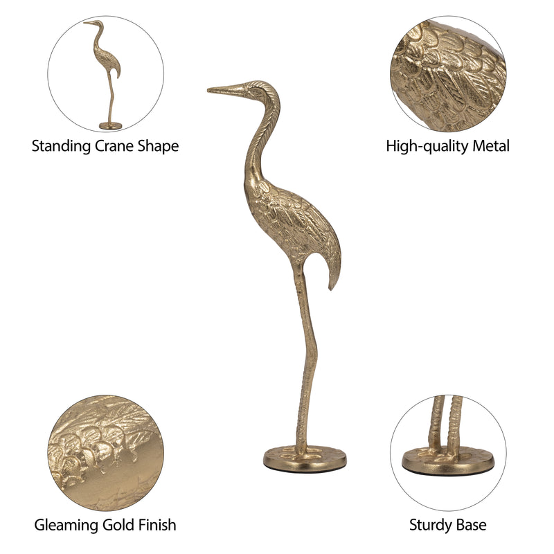 Metal, 16 Standing Crane, Gold