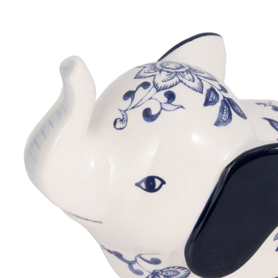 6 Trunk Up Chinoiserie Elephant, Blue/white