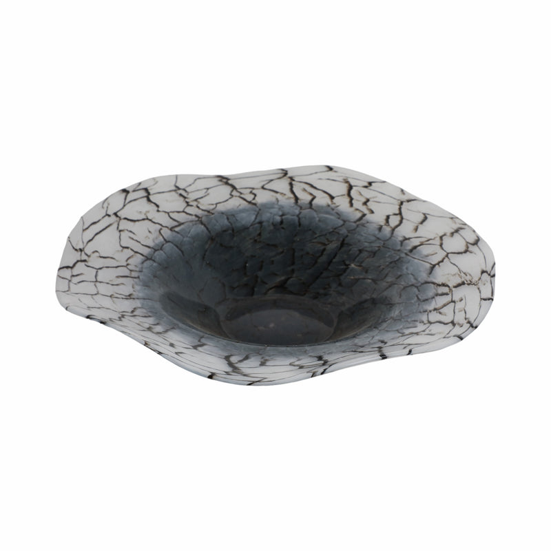 12x12 Abstract Glass Bowl With Veining, White/bla