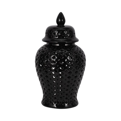 17 CUT-OUT CLOVER TEMPLE JAR, BLACK