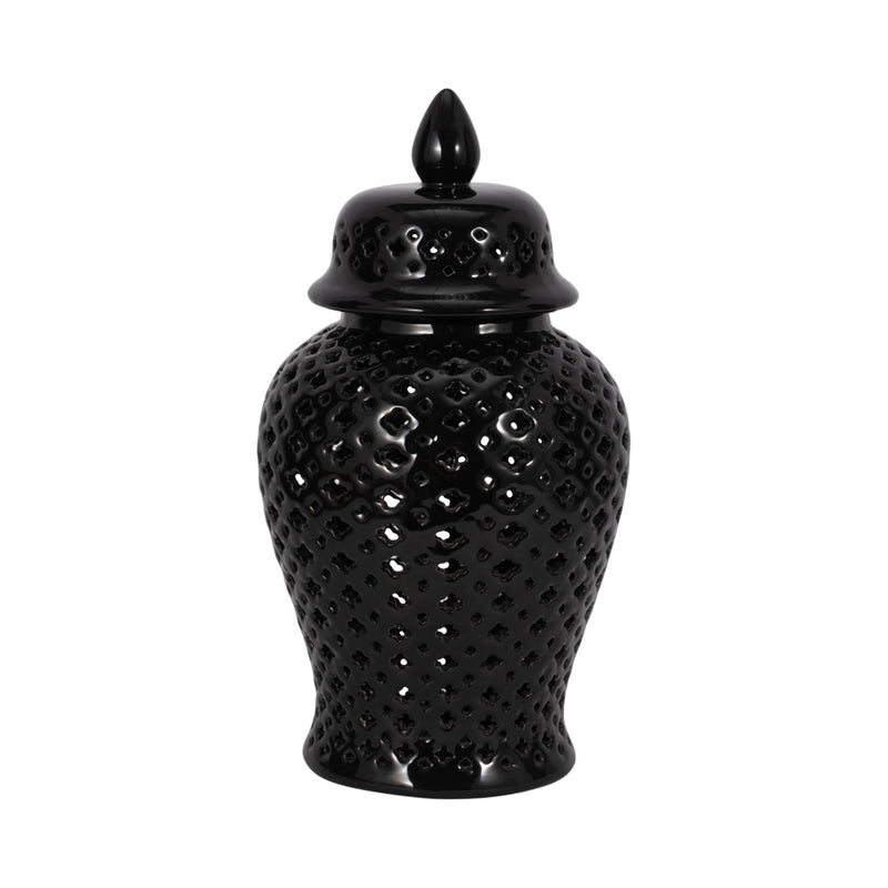 17 CUT-OUT CLOVER TEMPLE JAR, BLACK