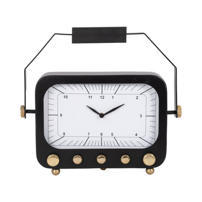 14 Footed Clock With Handle, Black/gold