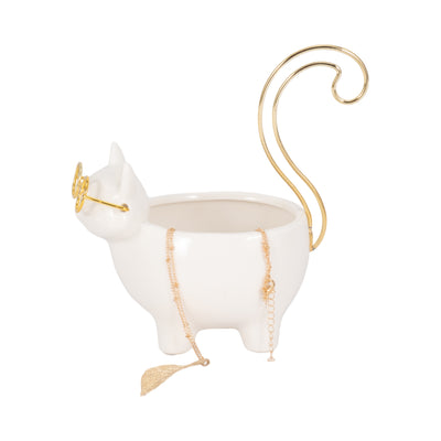 CER, 6 KITTY TRINKET DISH, WHITE/GOLD