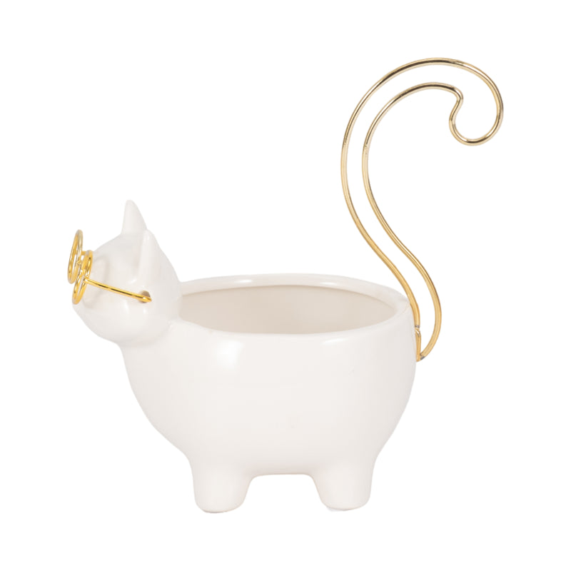 CER, 6 KITTY TRINKET DISH, WHITE/GOLD