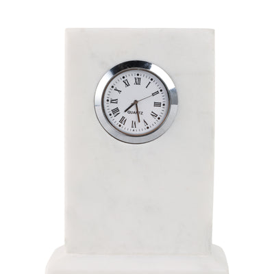 6 Marble Clock On Base, White