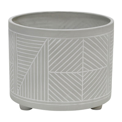 S/2 CERAMIC DIAMOND FOOTED PLANTER 10/12, GRAY