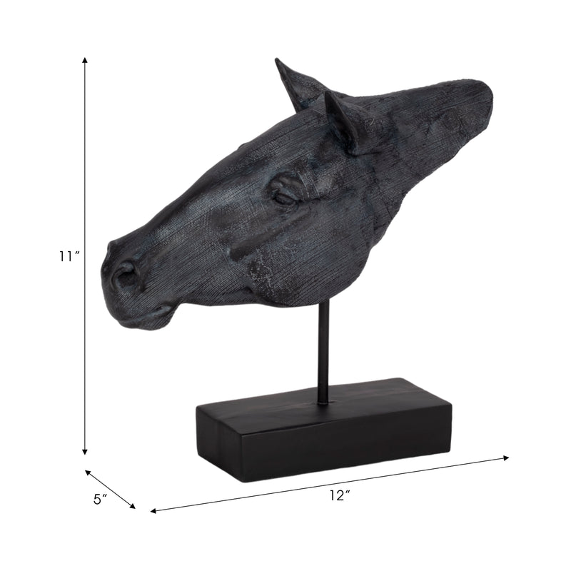 11 Horse Head Sculpture On Stand, Black