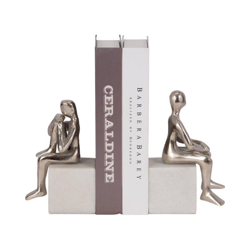 METAL/MARBLE S/2  SITTING LEG UP BOOKENDS, SILVER