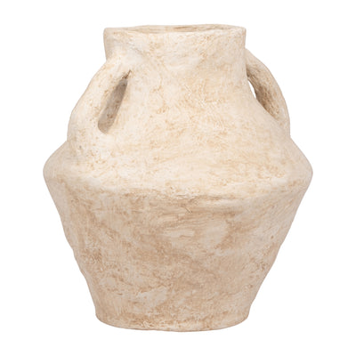 PAPER MACHE, 14 VASE WITH HANDLES, WHITE