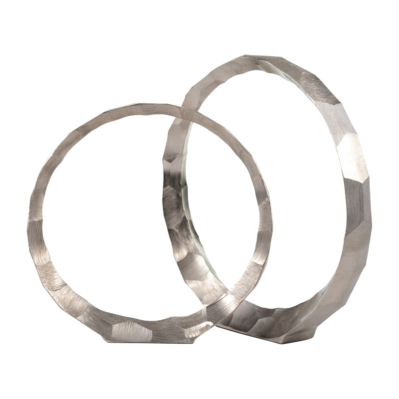 METAL, S/2, 14/17 HAMMERED DECORATIVE RINGS, SLVR