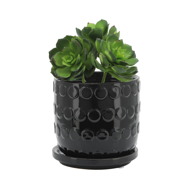 S/2 5/6 BUBBLE PLANTER W. SAUCER, BLACK